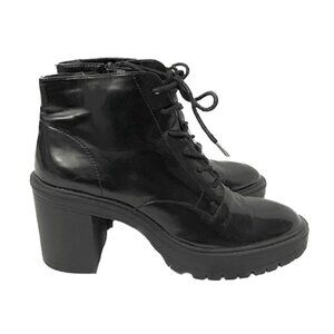 forever 21 | black patent faux leather lace platform chunky boots ankle booties